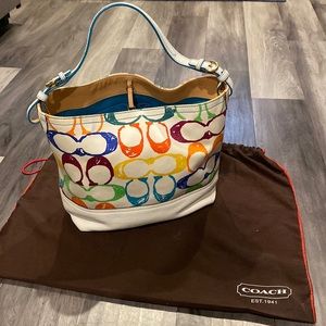 Coach Shoulder Bag Scribble 2150 Hobo Style Purse Rainbow Scribble Purse